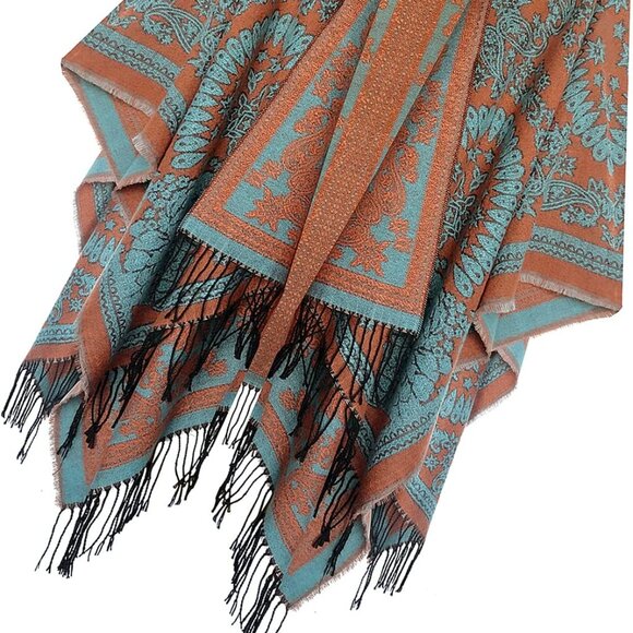 Women's Printed Tassel Open front Poncho Cape Cardigan Wrap Shawl - Picture 6 of 6